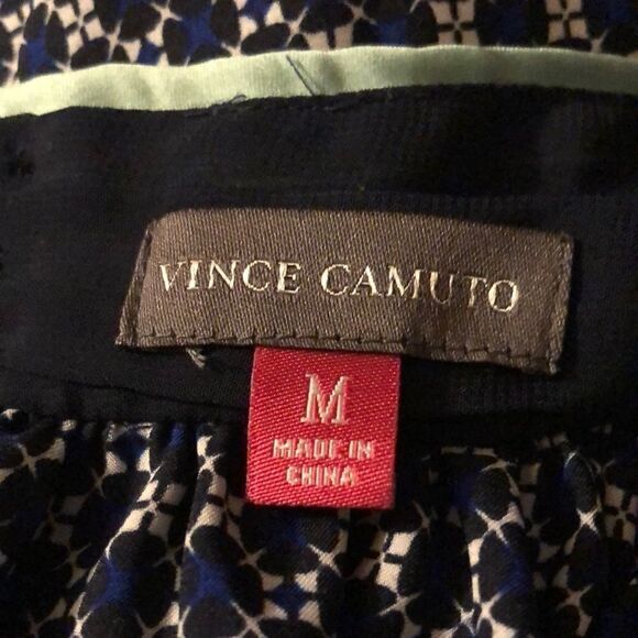 Vince Camuto fully lined navy print contrast teal neckline keyhole back Size M - Picture 4 of 6